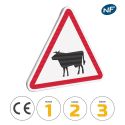 Photo : A15a1 - Panneau passage d'Animaux Domestiques Vache 500 mm (2 rails au dos) - Classe 1 (T1) - Dos brut