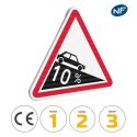 Photo : A16 - Panneau Descente Dangereuse 500 mm (2 rails au dos) - Classe 1 (T1) - Dos brut