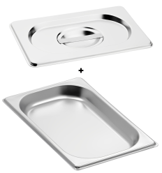 Bac gastronorme gn 1/4 20 mm en inox avec couvercle