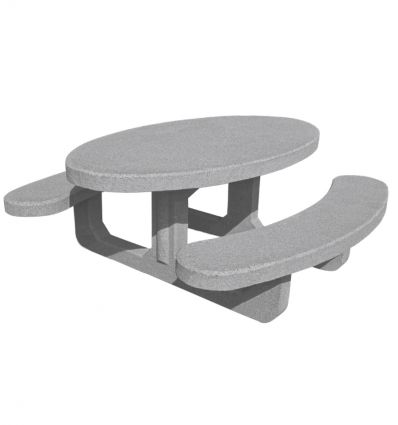 Table pique nique en béton ovale gris sablé