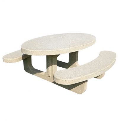 Table de pique nique en béton ovale ocre sablé