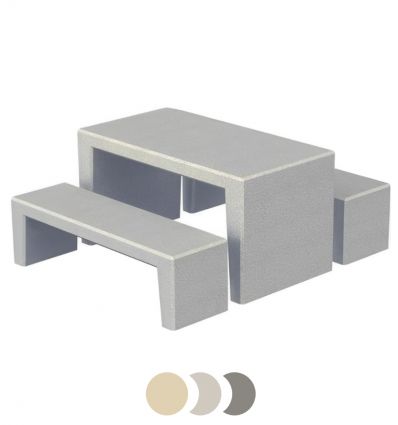 Table pique nique béton blanc sablé 