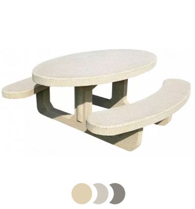 Table de pique nique en béton ovale ocre sablé