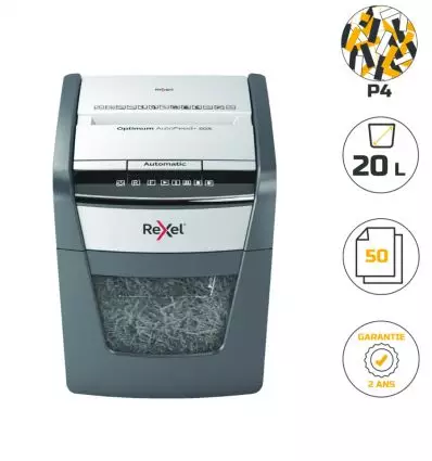 Destructeur de documents coupe croisée Rexel Optimum AutoFeed+ 50X