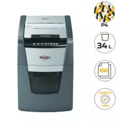 Destructeur de documents auto coupe croisée P4 100 feuilles 34 L Rexel Optimum AutoFeed+ 100X