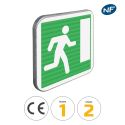 Photo : CE30a - Panneau issue de secours vers la droite 350 x 350 mm  (2 rails au dos) - Classe 1 (T1)