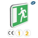 Photo : CE30b - Panneau issue de secours vers la gauche 350 x 350 mm  (2 rails au dos) - Classe 1 (T1)