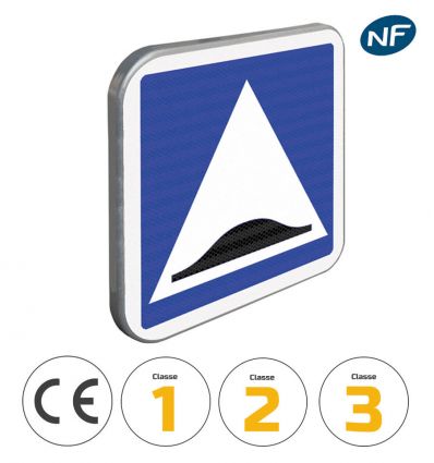 C27 - Panneau d'indication d'une surélévation de chaussée avec pictogrammes de classes et normes
