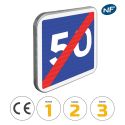 Photo : C4B - Panneau de fin de vitesse conseillée 350 x 350 mm  (2 rails au dos) - Classe 1 (T1) - Dos brut