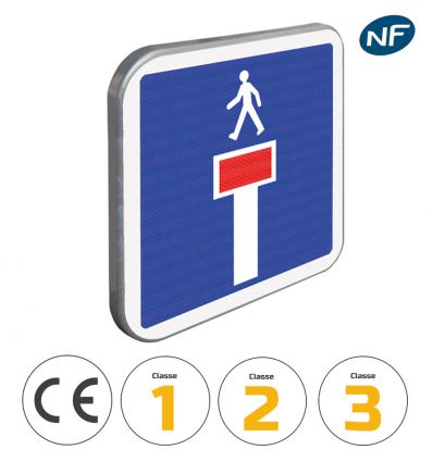 C13C - Panneau d'indication d'une impasse avec issue piétonne avec pictogrammes de classes et normes