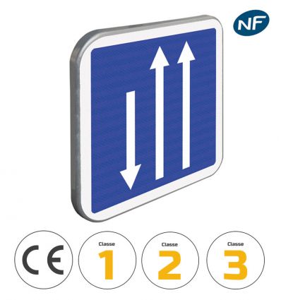C29B - Panneau d'indication de créneau sur 3 voies avec pictogrammes de classes et normes