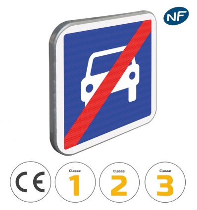 C108 - Panneau d'indication de fin de route à accès réglementé avec pictogrammes de classes et normes