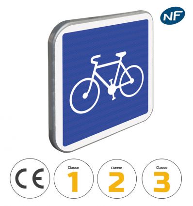 C113 - Panneau d'indication d'une piste conseillée et réservée aux cycles avec pictogrammes de classes et normes