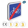 C114 - Panneau d'indication fin de piste conseillée et réservée aux cycles avec pictogrammes de classes et normes