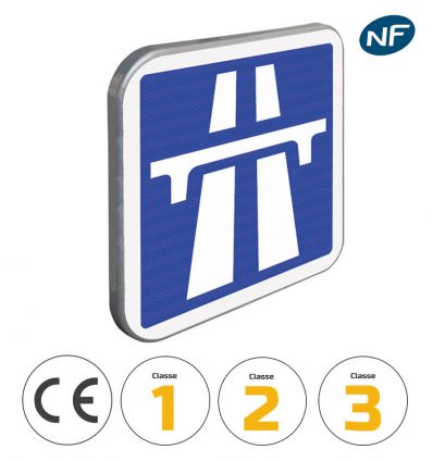 C207 - Panneau d'indication d'une section de route à statut autoroutier avec pictogrammes de classes et normes