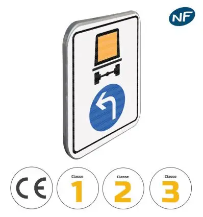 C117 - Panneau de présignalisation d'un tunnel interdit à certains véhicules avec pictogrammes de classes et normes