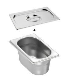 Bac gastro gn 1/9 65 mm en inox avec couvercle