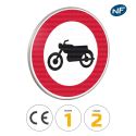 Photo : B9h - Panneau accès interdit motocyclettes & motocyclettes légères 450 mm (2 rails au dos) - Classe 1 (T1) - Dos brut