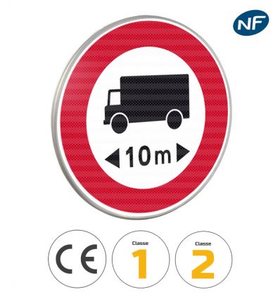 B10a - Panneau accès interdit aux véhicules de transport dont la longueur est supérieure au nombre indiqué