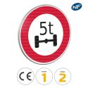 Photo : B13a - Panneau accès interdit aux véhicules selon poids par essieu 450 mm (2 rails au dos) - Classe 1 (T1) - Dos brut