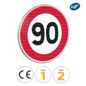 Photo : B14 - Panneau limitation de vitesse à 90 km/h 450 mm (2 rails au dos) - Classe 1 (T1) - Dos brut