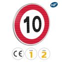 Photo : B14 - Panneau limitation de vitesse à 10 km/h 450 mm (2 rails au dos) - Classe 1 (T1) - Dos brut