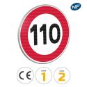 Photo : B14 - Panneau limitation de vitesse à 110 km/h 450 mm (2 rails au dos) - Classe 1 (T1) - Dos brut