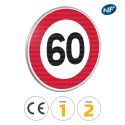 Photo : B14 - Panneau limitation de vitesse à 60 km/h 450 mm (2 rails au dos) - Classe 1 (T1) - Dos brut