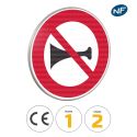 Photo : B16 - Panneau klaxon et signaux sonores interdits 450 mm (2 rails au dos) - Classe 1 (T1) - Dos brut