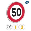 Photo : B14 - Panneau limitation de vitesse à 50 km/h 450 mm (2 rails au dos) - Classe 1 (T1) - Dos brut