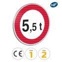 Photo : Panneau limitation de tonnage - B13 450 mm (2 rails au dos) - Classe 1 (T1) - Dos brut