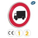 Photo : B8 - Panneau accès interdit véhicules transport de marchandises 450 mm (2 rails au dos) - Classe 1 (T1) - Dos brut