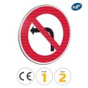 Photo : B2a - Panneau interdiction de tourner à gauche à la prochaine intersection 450 mm (2 rails au dos) - Classe 1 (T1) - Dos brut
