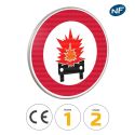 Photo : B18a - Panneau accès interdit aux véhicules transportant des matières explosives ou facilement inflammables 450 mm (2 rails au dos) - Classe 1 (T1) - Dos brut