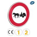 Photo : B9c - Panneau accès interdit aux véhicules à traction animale 450 mm (2 rails au dos) - Classe 1 (T1) - Dos brut