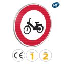 Photo : B9g - Panneau accès interdit aux cyclomoteurs 450 mm (2 rails au dos) - Classe 1 (T1) - Dos brut