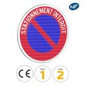 Photo : Panneau stationnement interdit (B6a1 avec texte) 450 mm (2 rails au dos) - Classe 1 (T1) - Dos brut
