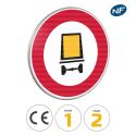Photo : B18c - Panneau accès interdit aux véhicules transportant des marchandises dangereuses 450 mm (2 rails au dos) - Classe 1 (T1) - Dos brut