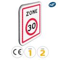 Photo : B30 - Panneau entrée d'une zone à vitesse limitée à 30 km/h 500 x 650 mm (2 rails au dos) - Classe 1 (T1) - Dos brut