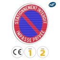 Photo : Panneau interdiction de stationner impasse privée 450 mm (2 rails au dos) - Classe 1 (T1) - Dos brut