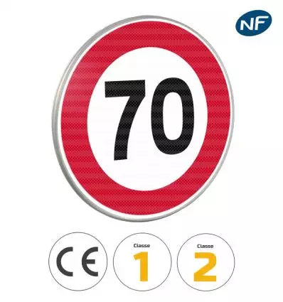 B14 - Panneau limitation de vitesse qui notifie l'interdiction de dépasser la vitesse de 70 km/h