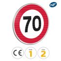 Photo : B14 - Panneau limitation de vitesse à 70 km/h 450 mm (2 rails au dos) - Classe 1 (T1) - Dos brut