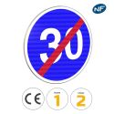 Photo : B43 - Panneau fin de vitesse minimale obligatoire 450 mm (2 rails au dos) - Classe 1 (T1) - Dos brut