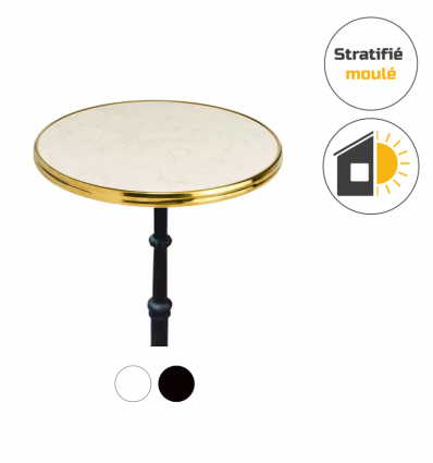 plateau de table bistrot en marbre cerclage laiton
