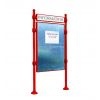 Panneau affichage libre avec poteaux boules et bandeau rouge signalisation format portrait 16 ou 24 A4
