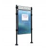 Panneau affichage libre noir avec bandeau et poteaux pommeaux inox brossé format portrait 16 ou 24A4