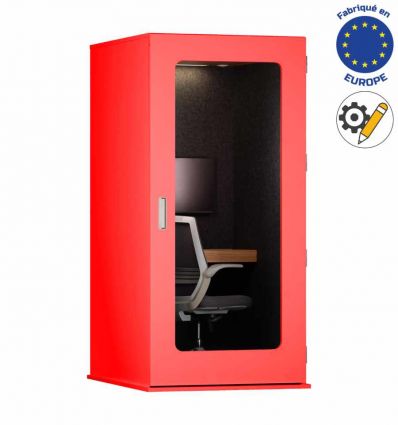 Cabine acoustique 1 personne avec station de travail ouverture gauche vers droite
