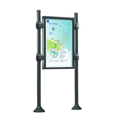 Panneau d'affichage libre avec vitrine simple face gris procity sur poteaux gamme agora