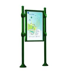 Panneau d'affichage extérieur sur pieds avec vitrine double face vert modèle agora
