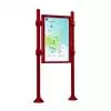 Panneau d'affichage extérieur sur pieds avec vitrine double face rouge pourpre modèle agora
